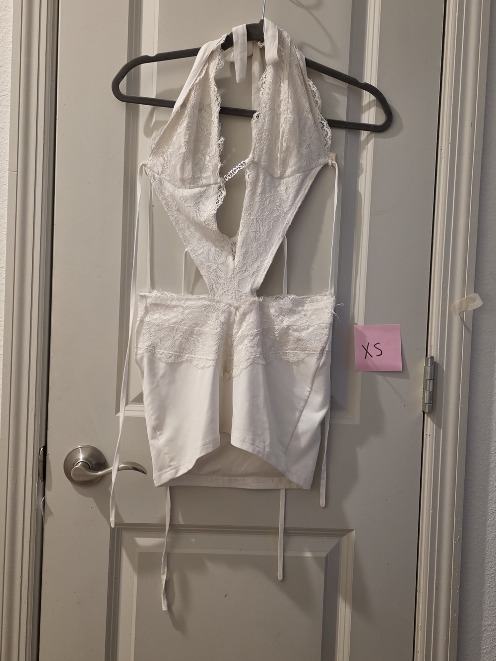 White Lace Halter Dress with Deep V